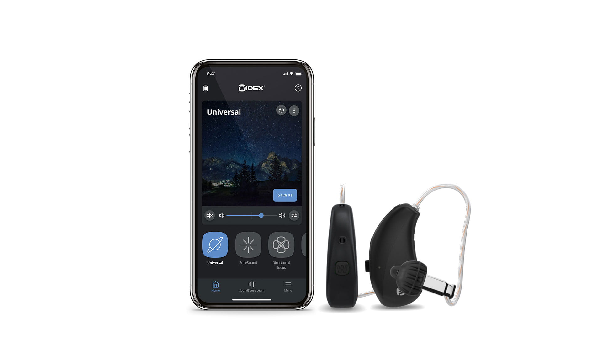 Widex Moment app with mRIC hearing aid